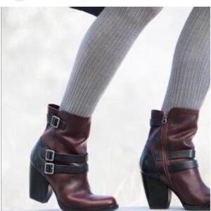 9.5 kork ease triple belted ankle boots/booties red leather italian